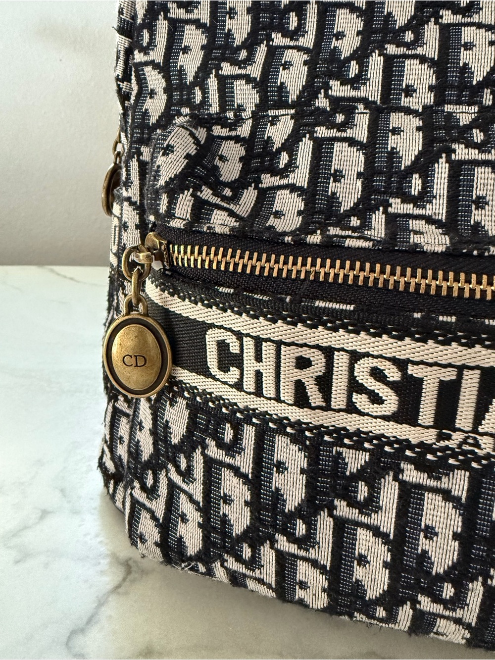 Black & White Oblique Mini Backpack with Gold Hardware - Picture 4 of 4